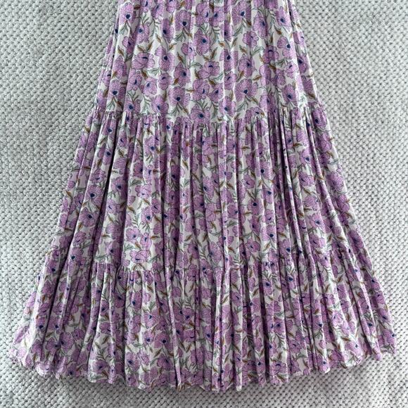 Haute Hippie Dress Womens M White Purple Floral Tiered Midi Smocked Cottage Boho - Picture 5 of 16